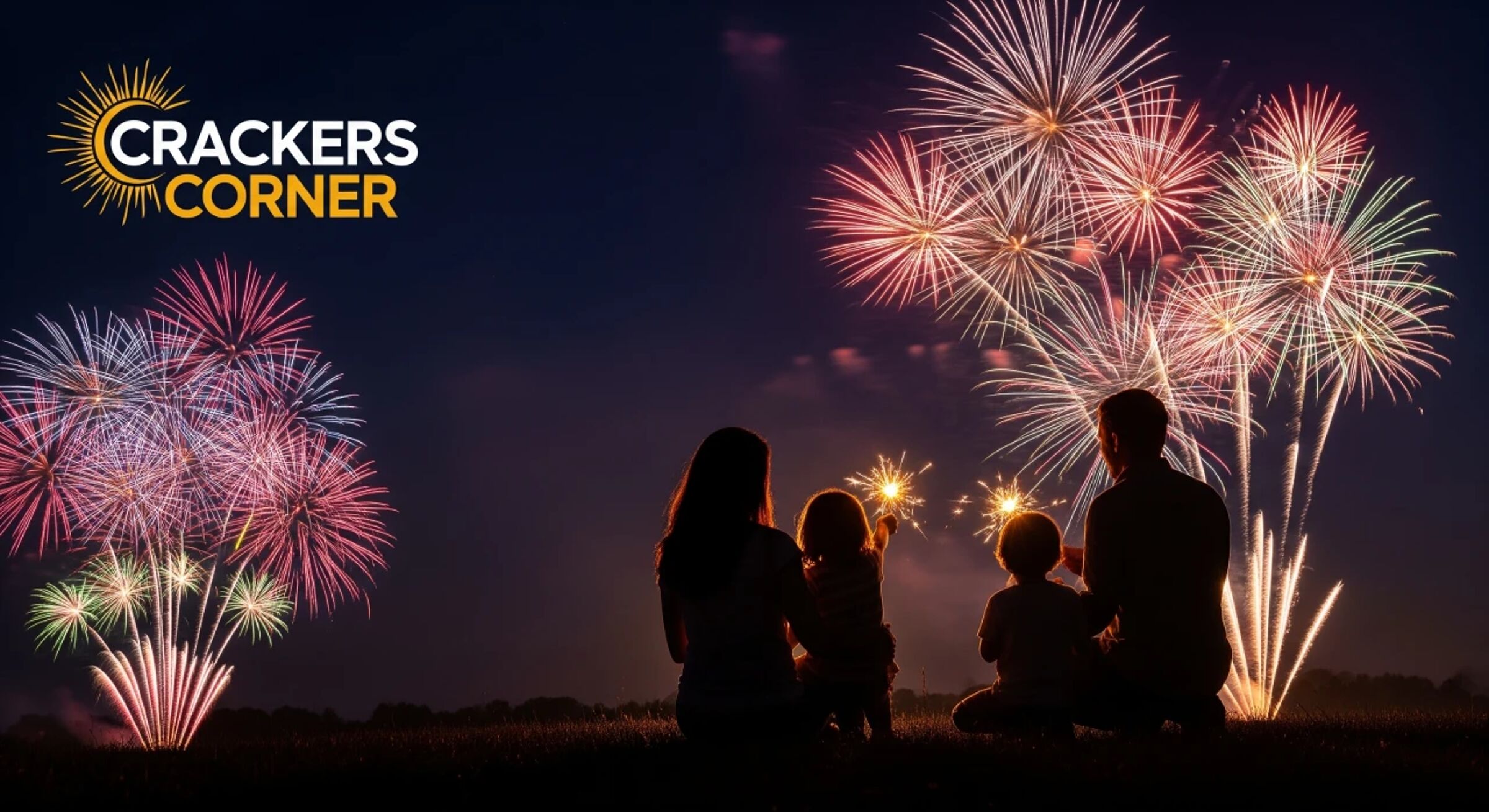 Families celebrating with beautiful fireworks